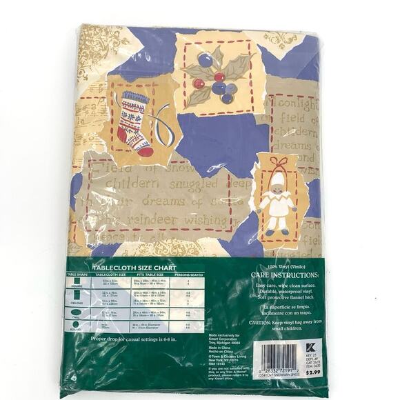 VTG NOS Trim A Home Christmas Vinyl Flannel Backed Table Cover Oval 52”x70” - Picture 2 of 7